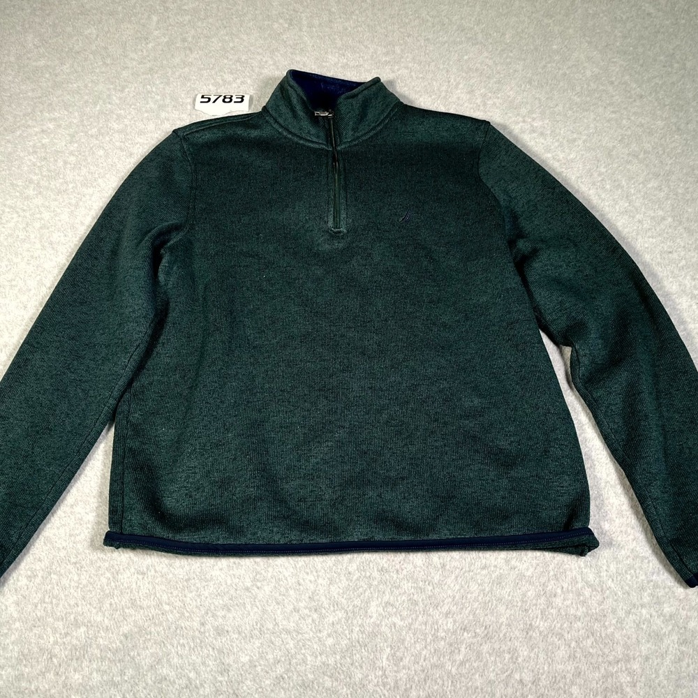 Nautica Sweater Mens Medium Green Quarter Zip Long Sleeve Mock Neck Pullover